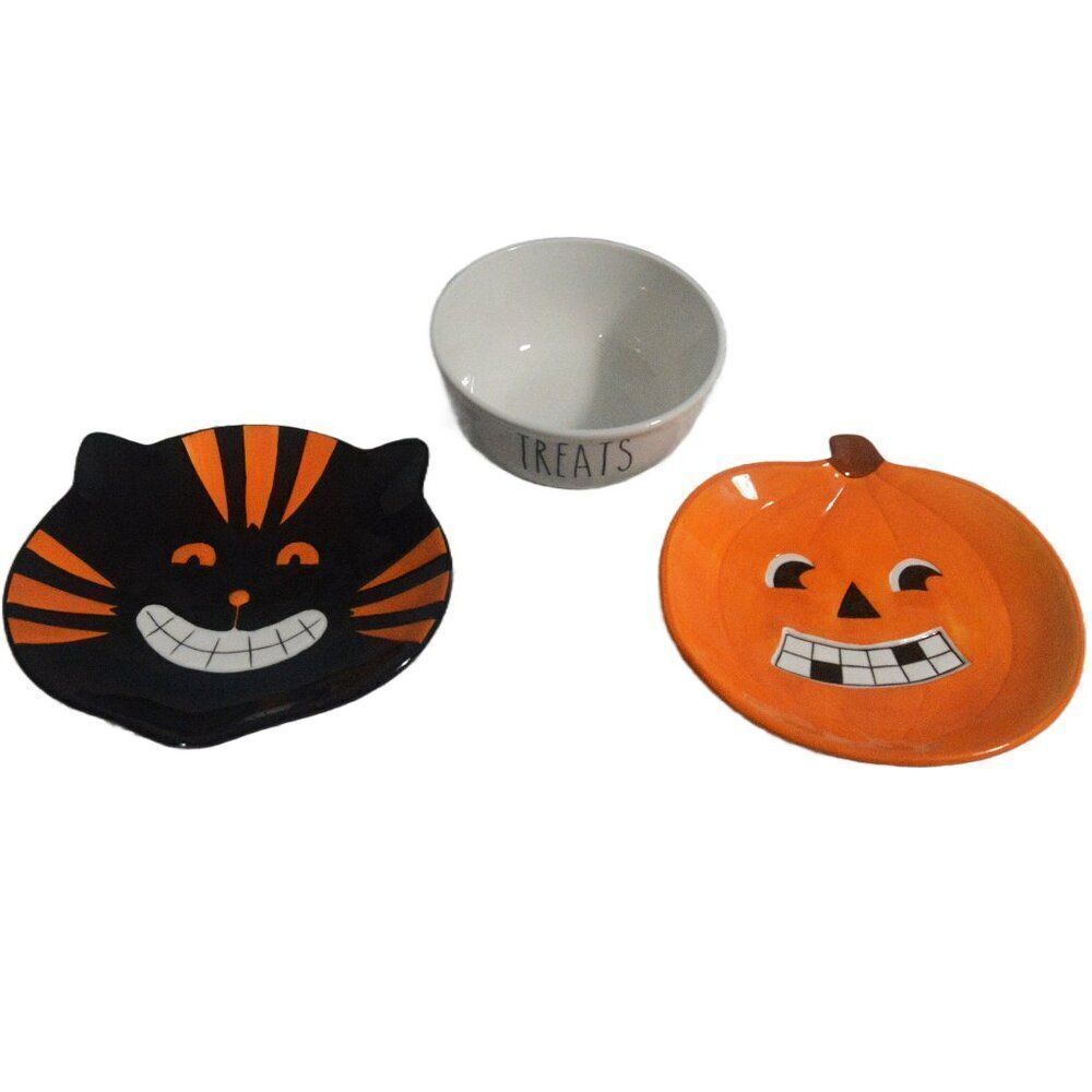 Lillian Vernon Halloween Treat Bundle Pumpkin Plate Black Cat Plate Treats Bowl